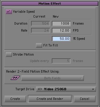 Standard Motion Effect Dialog Box